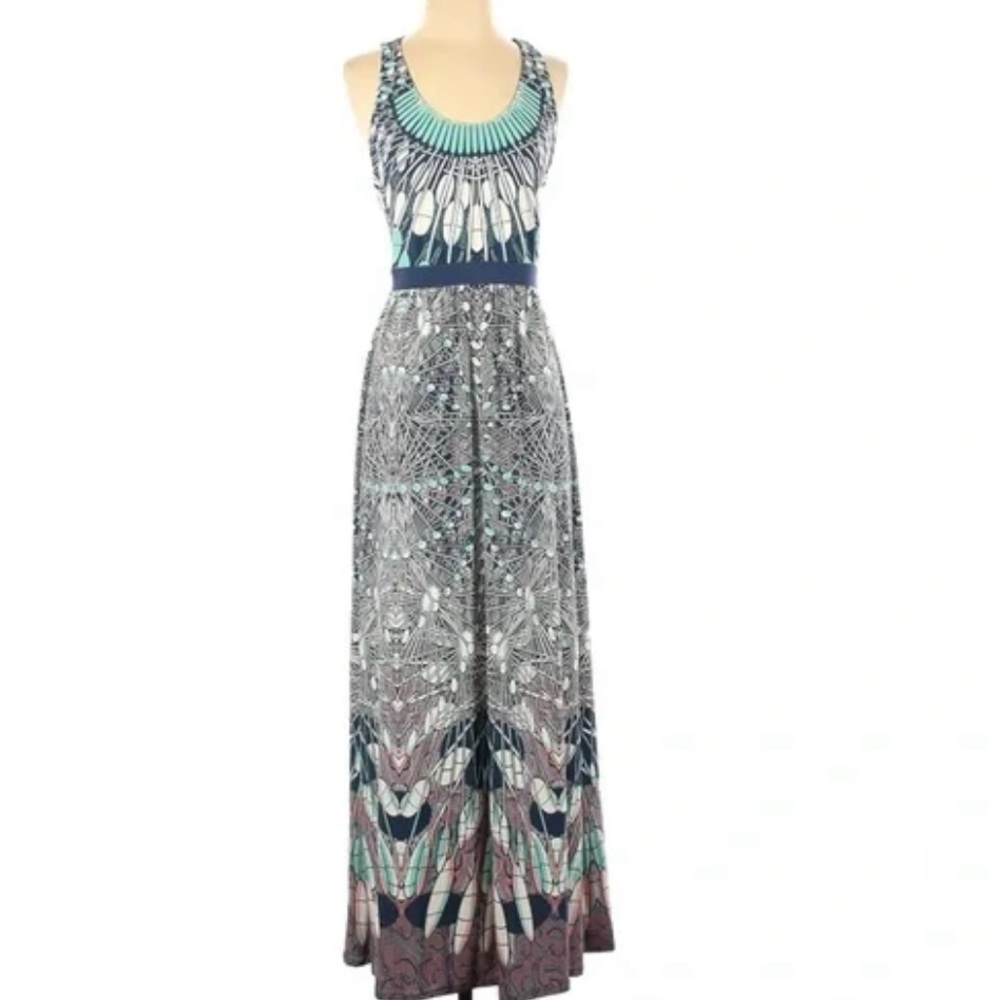 BCBGMaxAzria Blue Gray Halter Sundress Maxi